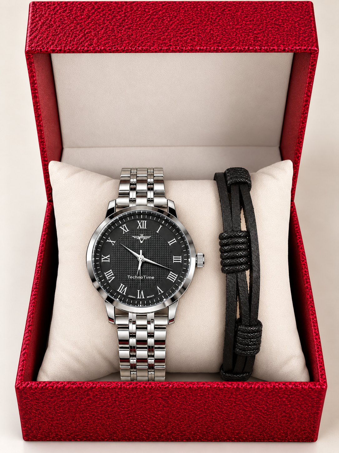 Conjunto Relógio + Pulseira Preta