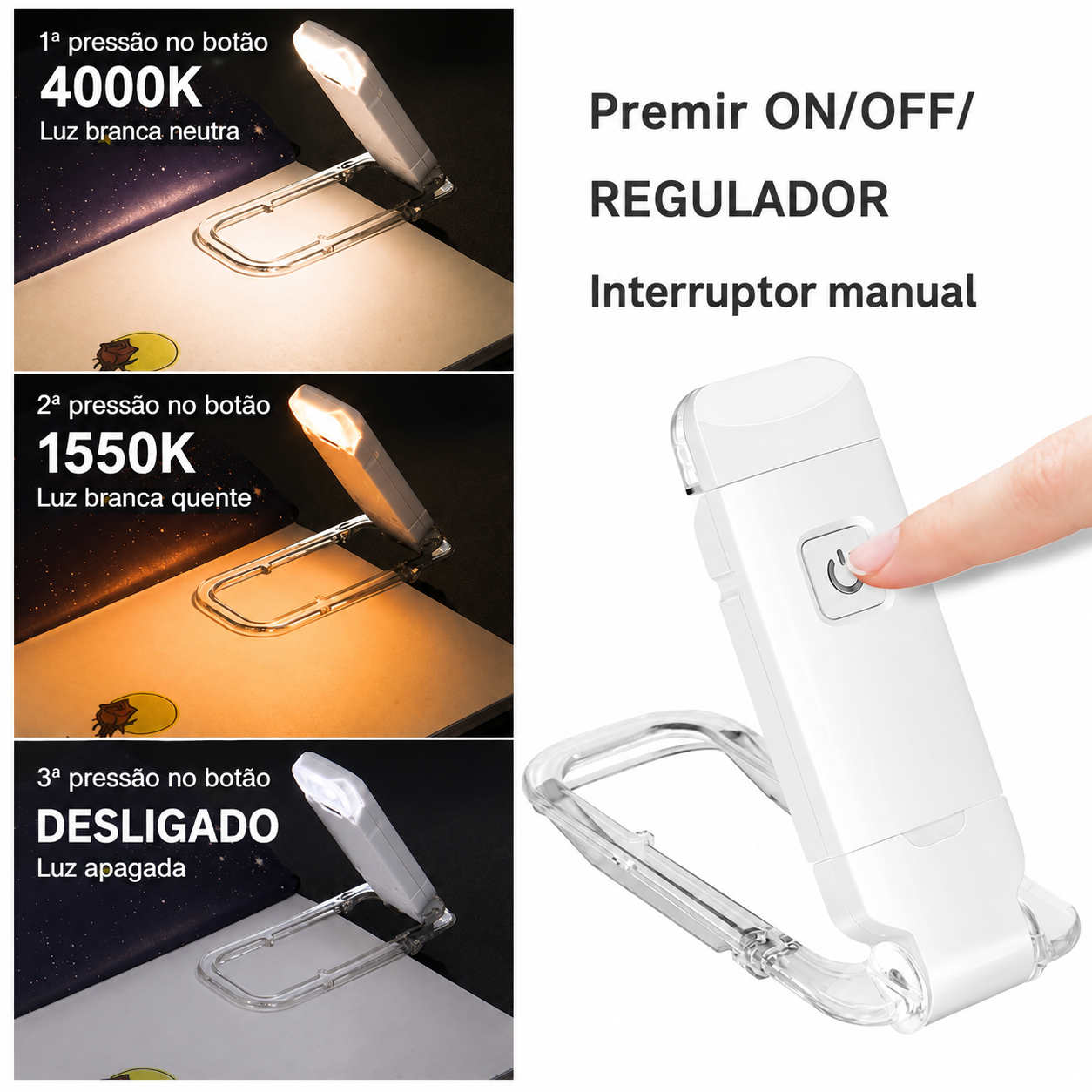 Luz de Leitura Clip - LED Recarregável por USB